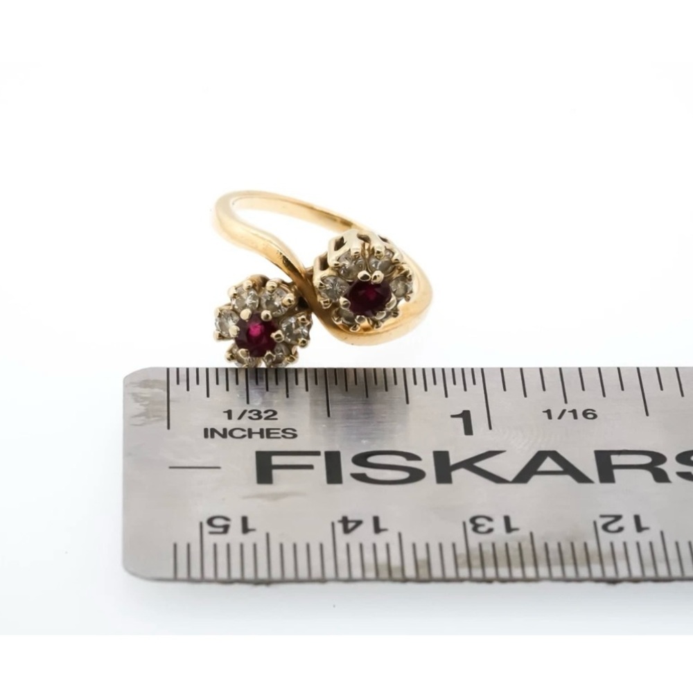 Vintage 14kp Yellow Gold Diamond Ruby Toi et Moi Ring - Picture 2 of 6